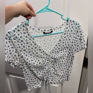 SHEIN White and Blue Floral Crop Top